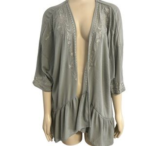 Knox Rose Embroidered Flowy‎ Cardigan Green Womens Medium.
